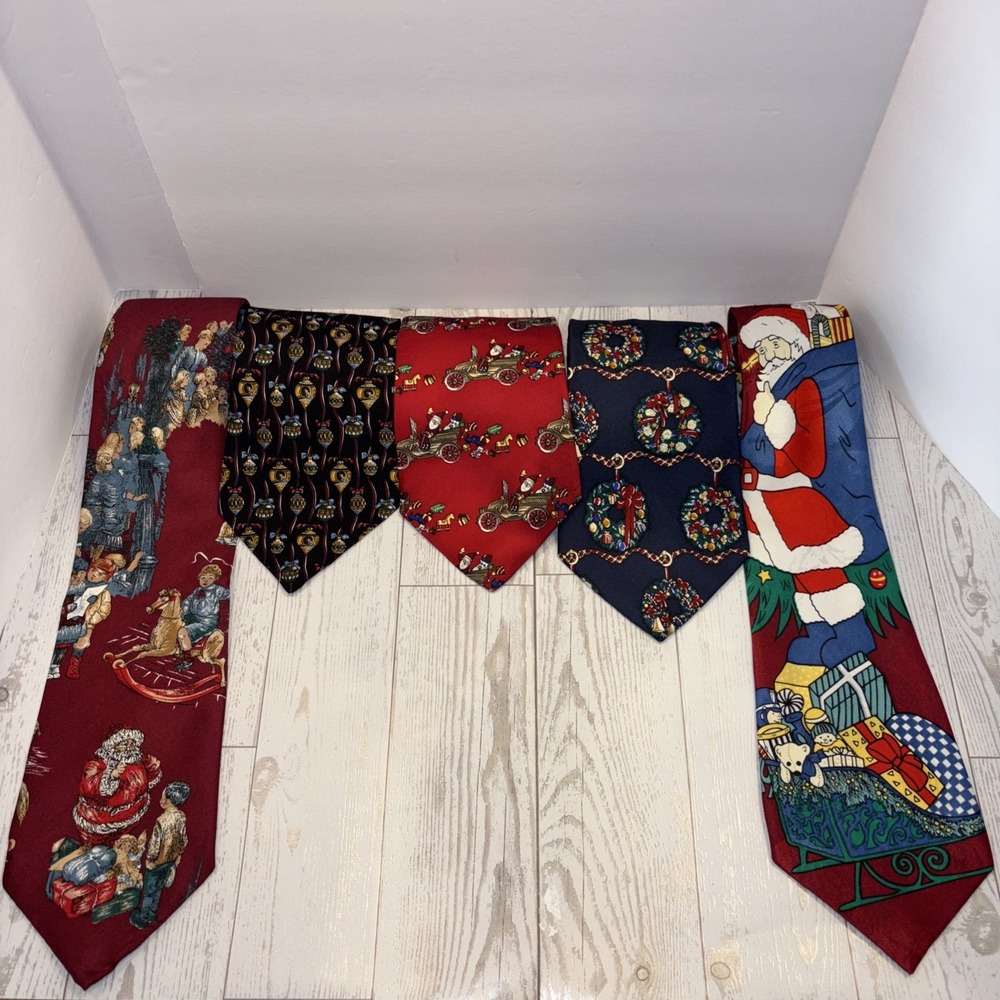 Lot of 5 Silk Christmas Neck Ties Enigma Mark Alexander Wembley